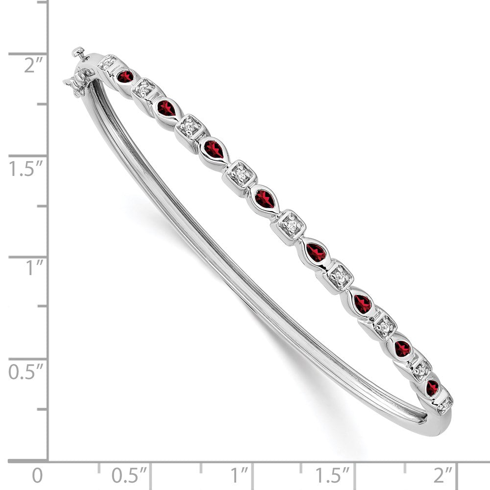 14k White Gold Garnet and Natural Diamond Bangle