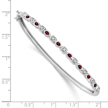 14k White Gold Garnet and Natural Diamond Bangle