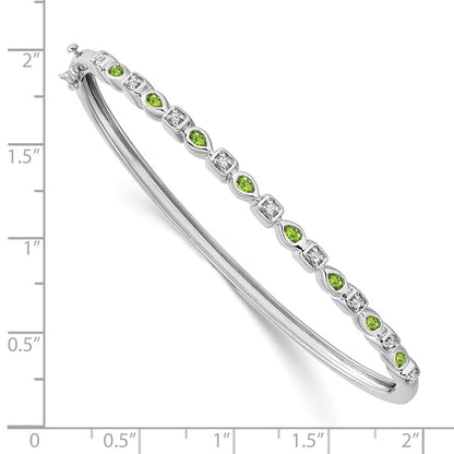 14k White Gold Peridot and Natural Diamond Bangle