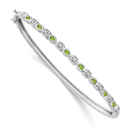 14k White Gold Peridot and Natural Diamond Bangle