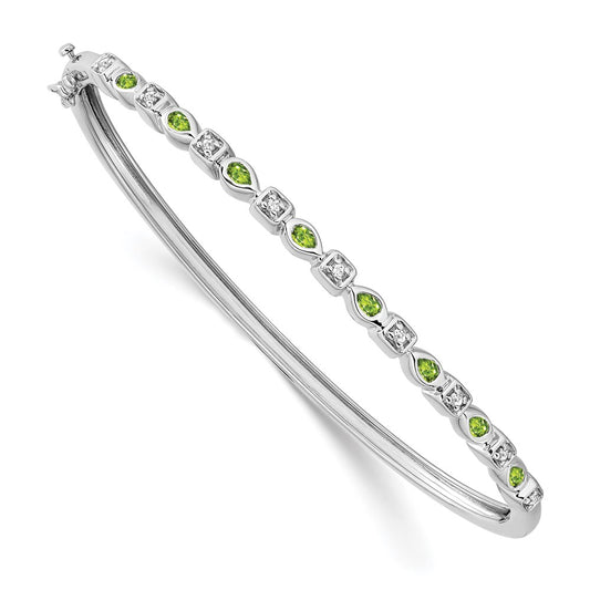14k White Gold Peridot and Natural Diamond Bangle