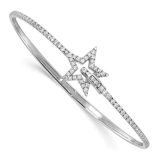 14k White Gold Polished Natural Diamond Star Hinged Bangle