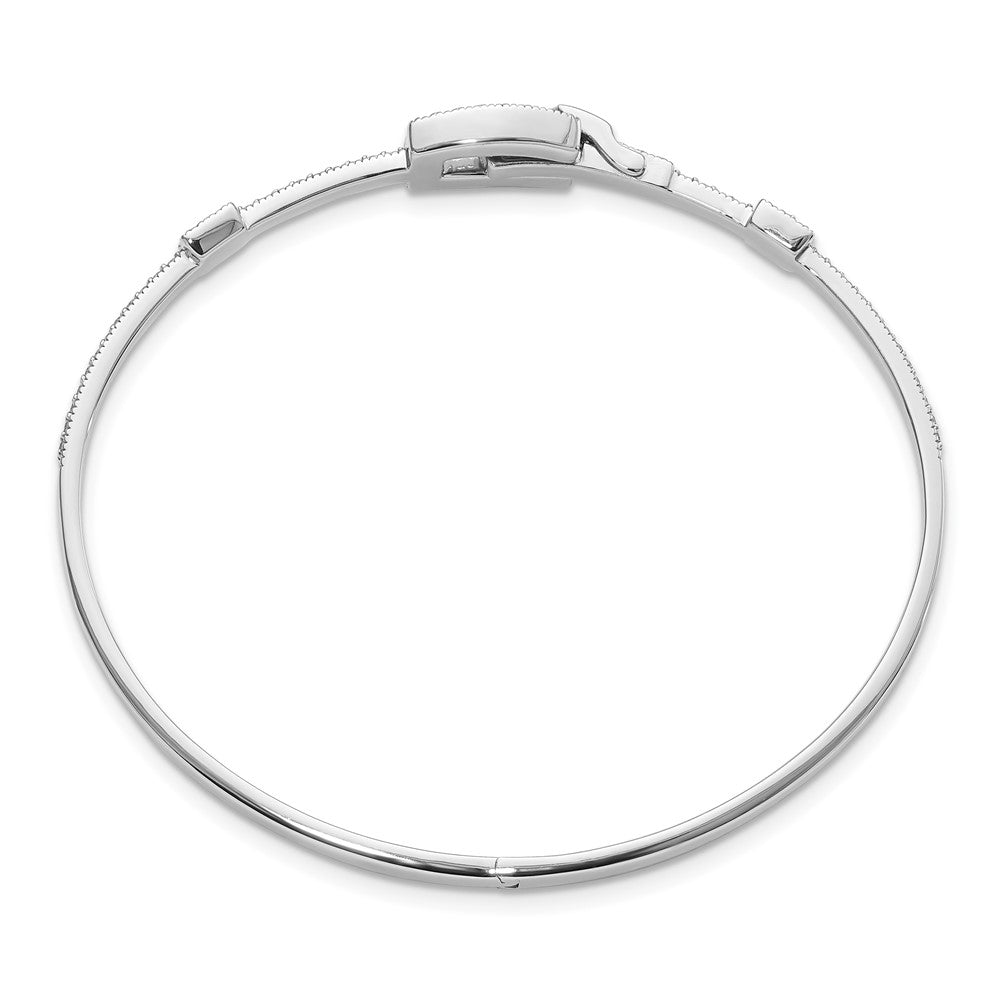 14k White Gold Polished Natural Diamond Square Buckle Hinged Bangle