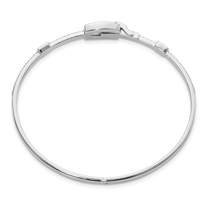 14k White Gold Polished Natural Diamond Square Buckle Hinged Bangle