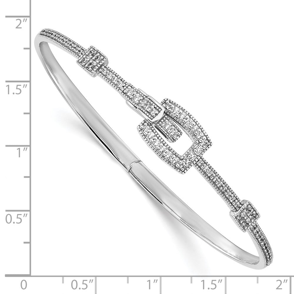 14k White Gold Polished Natural Diamond Square Buckle Hinged Bangle
