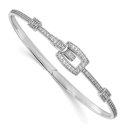 14k White Gold Polished Natural Diamond Square Buckle Hinged Bangle