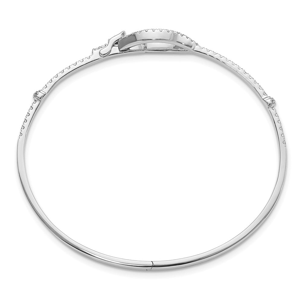14k White Gold Polished Natural Diamond Oval Buckle Hinged Bangle
