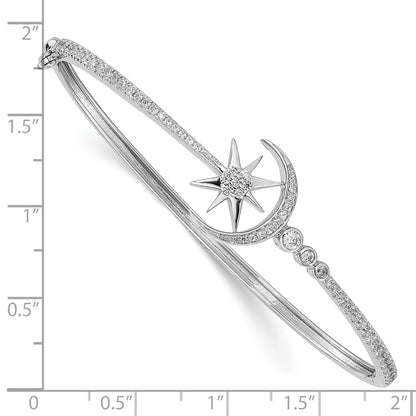 14k White Gold Natural Diamond Star & Moon Bangle