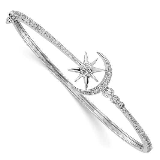 14k White Gold Natural Diamond Star & Moon Bangle