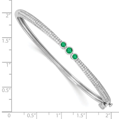14k White Gold Emerald and Natural Diamond Bangle