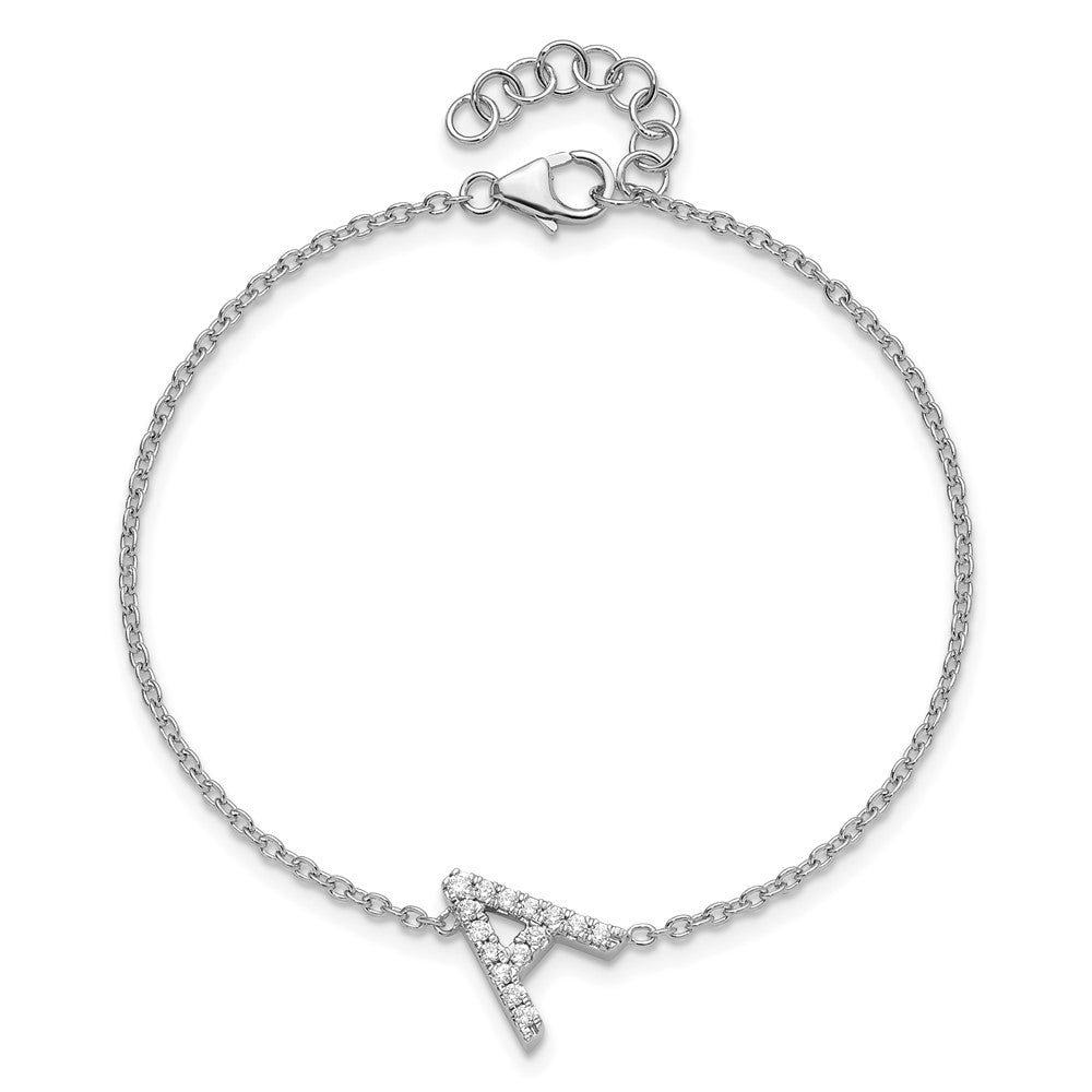 14KW Natural Diamond Sideways Letter A w/ 1in ext. Bracelet