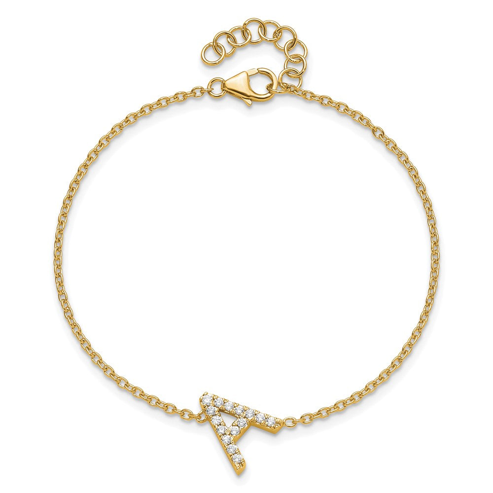 14k Yellow Gold Natural Diamond Sideways Letter A w/ 1in ext. Bracelet
