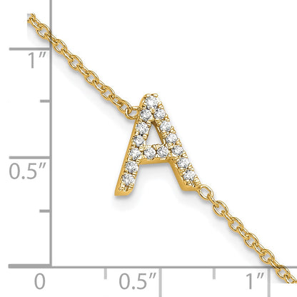 14k Yellow Gold Natural Diamond Sideways Letter A w/ 1in ext. Bracelet