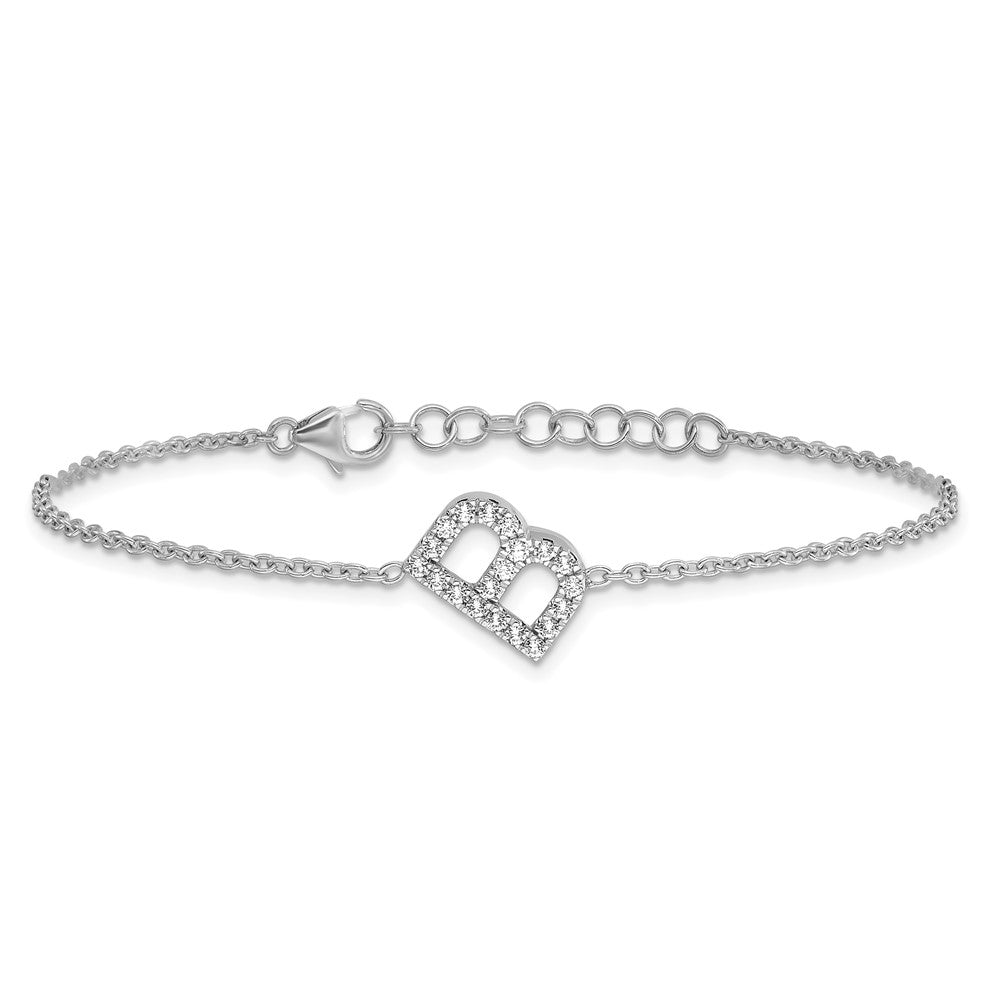 14KW Natural Diamond Sideways Letter B w/ 1in ext. Bracelet