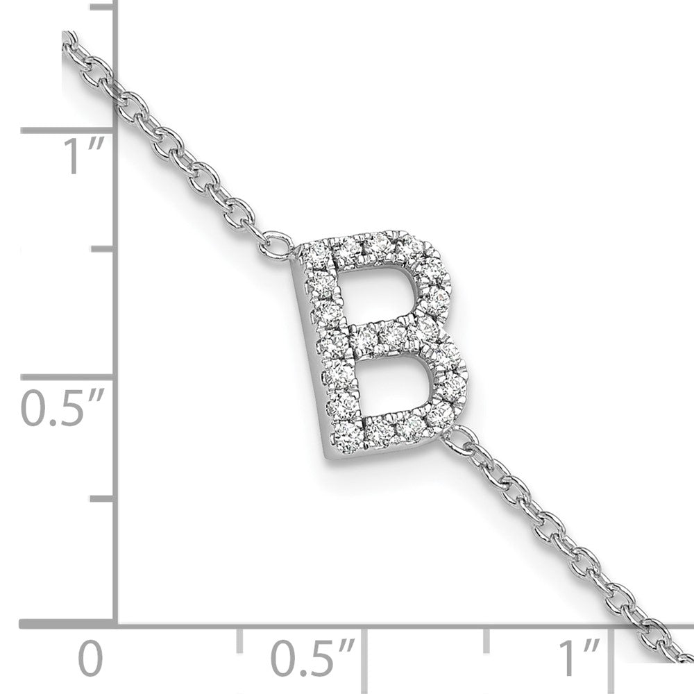 14KW Natural Diamond Sideways Letter B w/ 1in ext. Bracelet