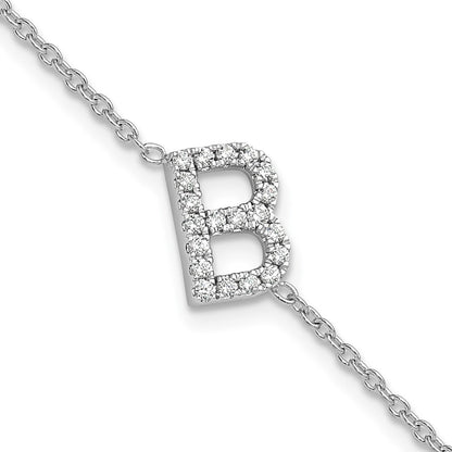 14KW Natural Diamond Sideways Letter B w/ 1in ext. Bracelet