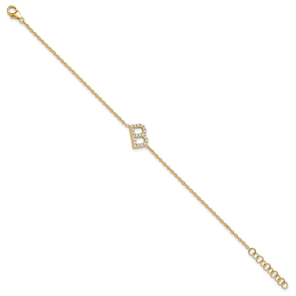 14k Yellow Gold Natural Diamond Sideways Letter B w/ 1in ext. Bracelet