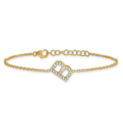 14k Yellow Gold Natural Diamond Sideways Letter B w/ 1in ext. Bracelet