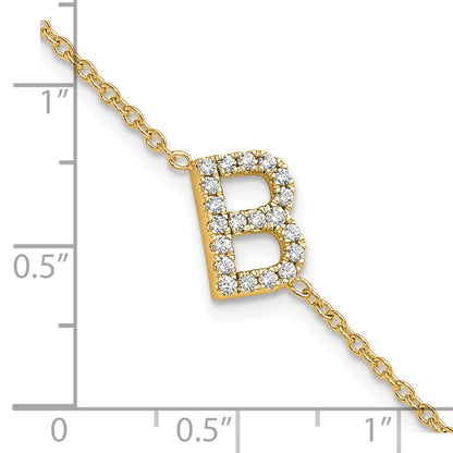 14k Yellow Gold Natural Diamond Sideways Letter B w/ 1in ext. Bracelet
