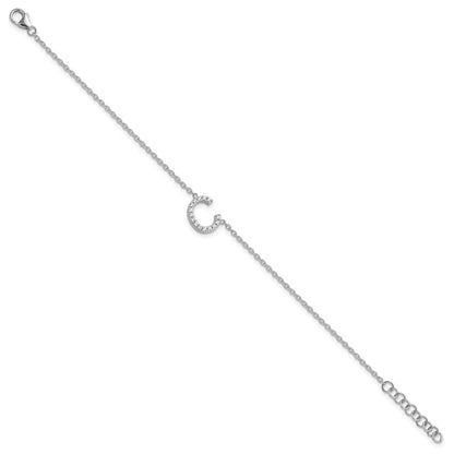 14KW Natural Diamond Sideways Letter C w/ 1in ext. Bracelet