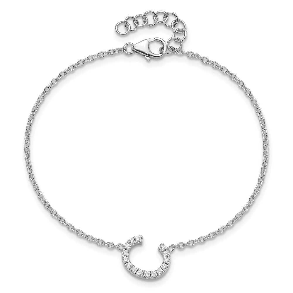 14KW Natural Diamond Sideways Letter C w/ 1in ext. Bracelet