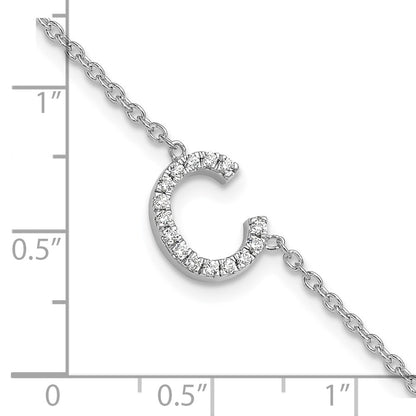 14KW Natural Diamond Sideways Letter C w/ 1in ext. Bracelet