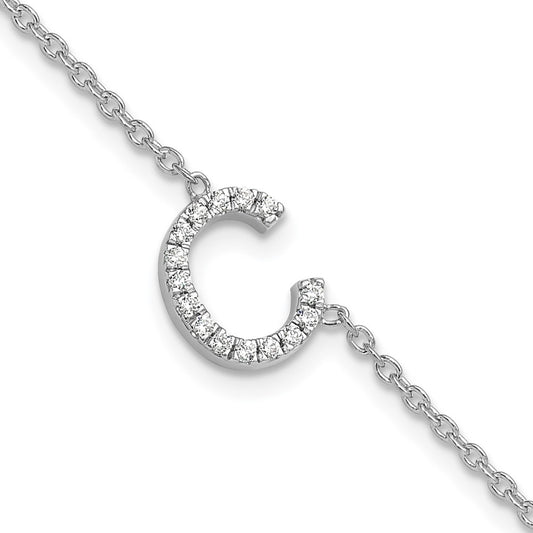 14KW Natural Diamond Sideways Letter C w/ 1in ext. Bracelet