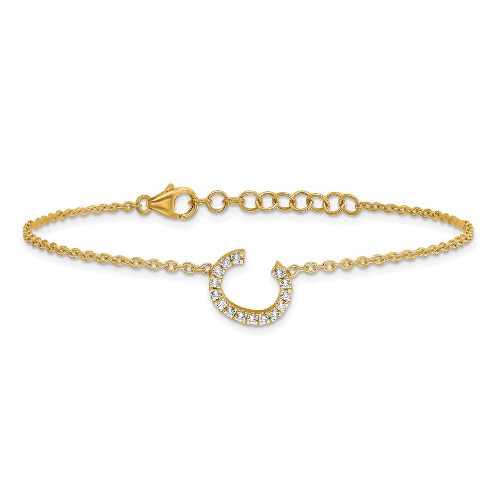 14k Yellow Gold Natural Diamond Sideways Letter C w/ 1in ext. Bracelet