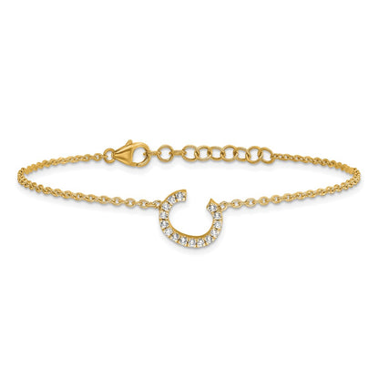 14k Yellow Gold Natural Diamond Sideways Letter C w/ 1in ext. Bracelet