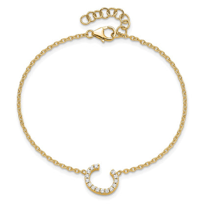 14k Yellow Gold Natural Diamond Sideways Letter C w/ 1in ext. Bracelet