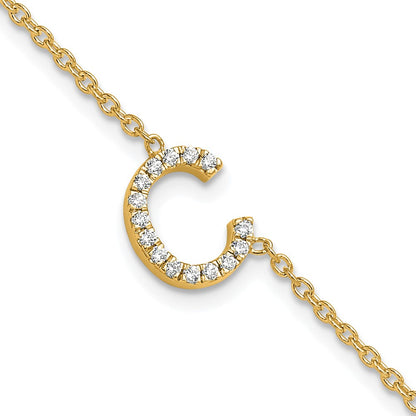 14k Yellow Gold Natural Diamond Sideways Letter C w/ 1in ext. Bracelet
