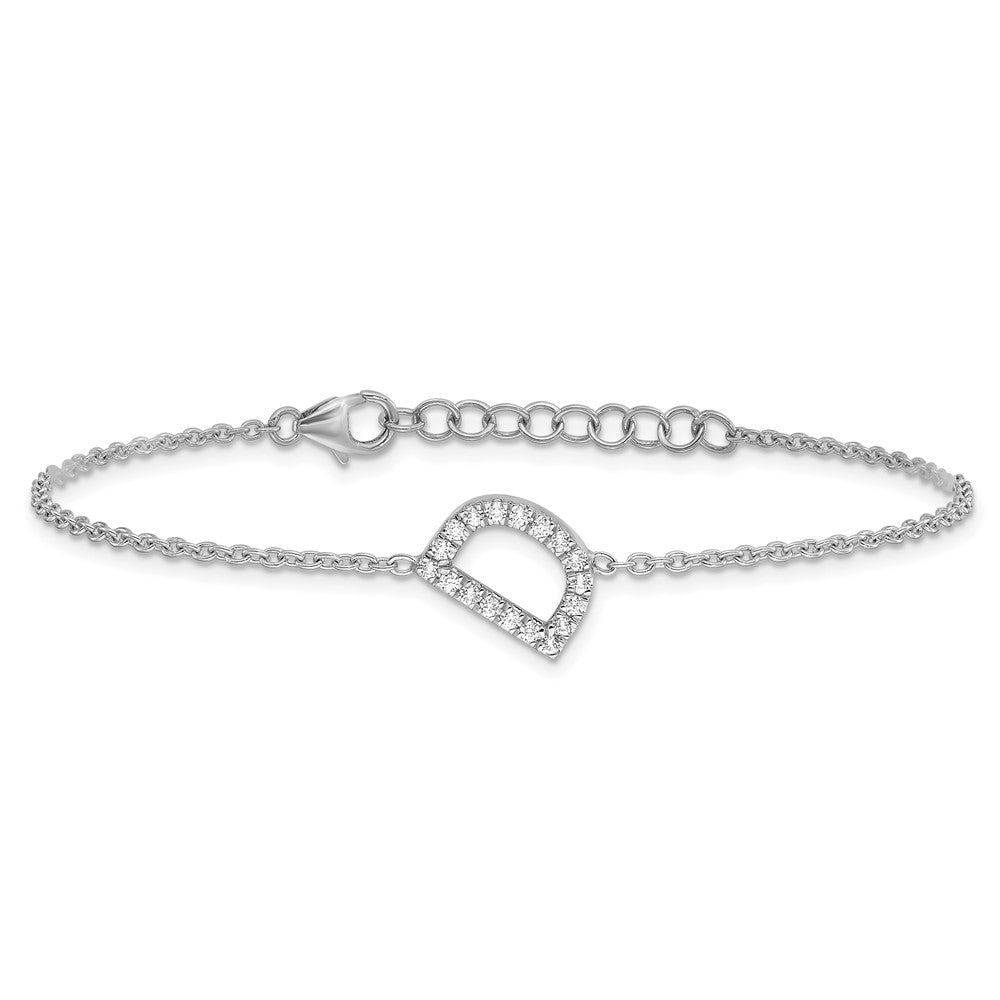 14KW Natural Diamond Sideways Letter D w/ 1in ext. Bracelet
