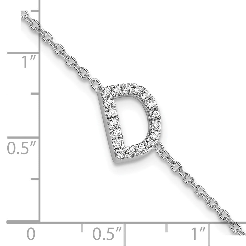 14KW Natural Diamond Sideways Letter D w/ 1in ext. Bracelet