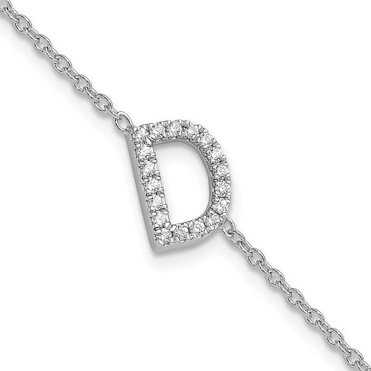 14KW Natural Diamond Sideways Letter D w/ 1in ext. Bracelet