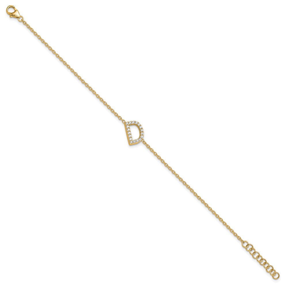 14k Yellow Gold Natural Diamond Sideways Letter D w/ 1in ext. Bracelet