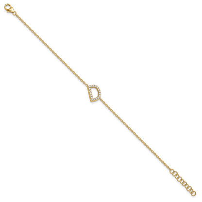 14k Yellow Gold Natural Diamond Sideways Letter D w/ 1in ext. Bracelet