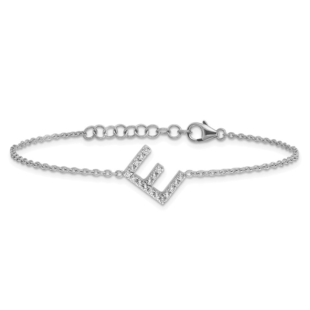 14KW Natural Diamond Sideways Letter E w/ 1in ext. Bracelet