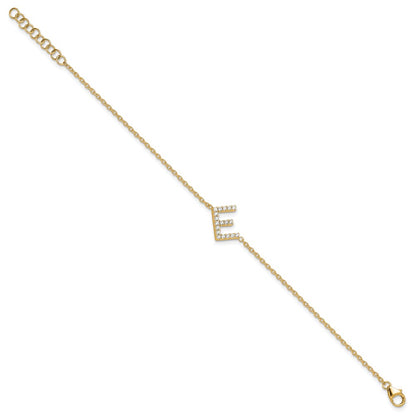 14k Yellow Gold Natural Diamond Sideways Letter E w/ 1in ext. Bracelet