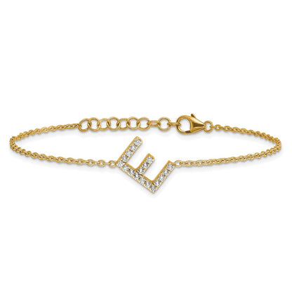 14k Yellow Gold Natural Diamond Sideways Letter E w/ 1in ext. Bracelet