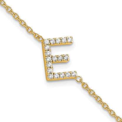 14k Yellow Gold Natural Diamond Sideways Letter E w/ 1in ext. Bracelet