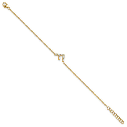 14k Yellow Gold Natural Diamond Sideways Letter F w/ 1in ext.Bracelet