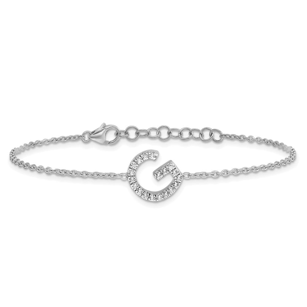14KW Natural Diamond Sideways Letter G w/ 1in ext. Bracelet