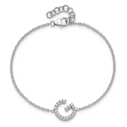 14KW Natural Diamond Sideways Letter G w/ 1in ext. Bracelet