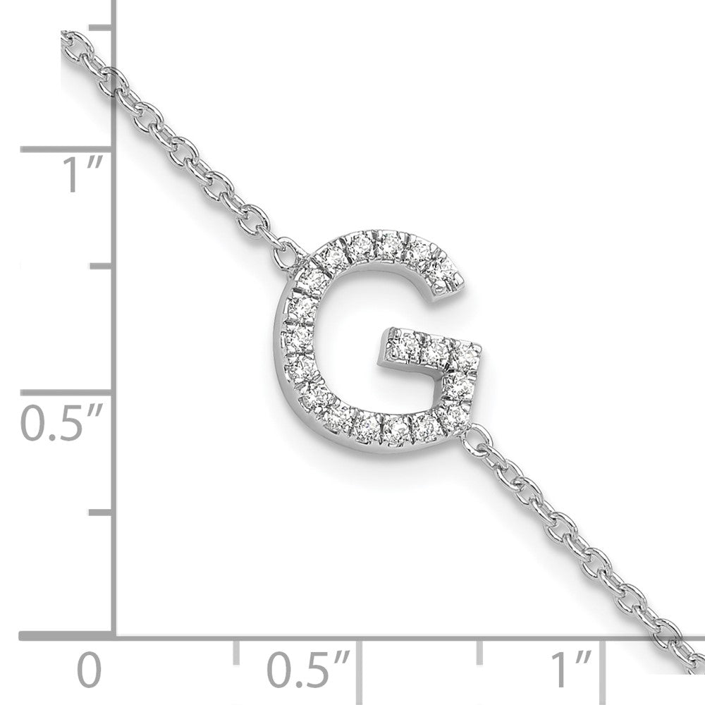 14KW Natural Diamond Sideways Letter G w/ 1in ext. Bracelet