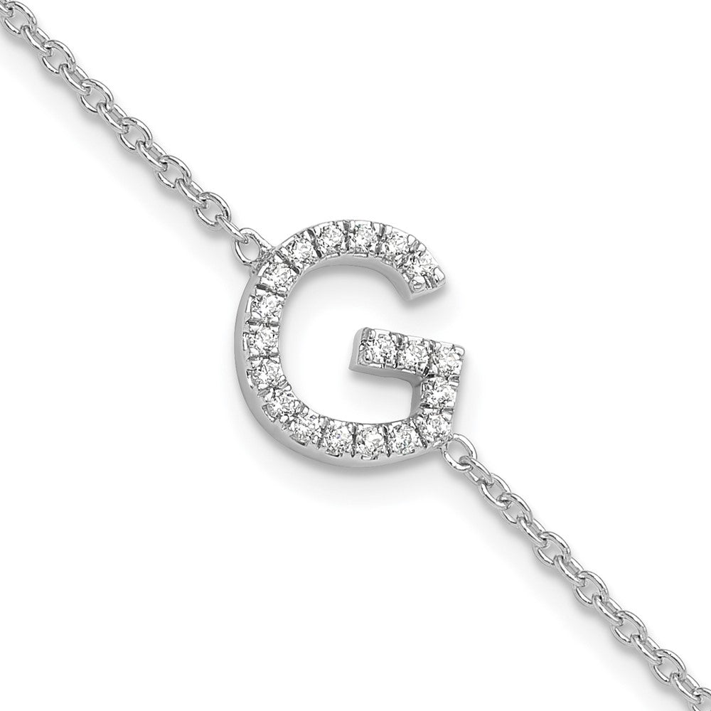 14KW Natural Diamond Sideways Letter G w/ 1in ext. Bracelet