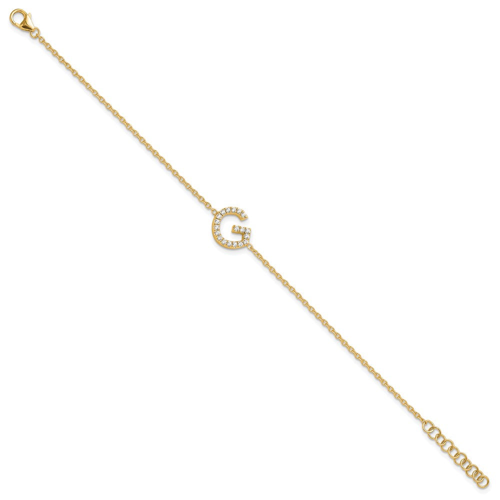 14k Yellow Gold Natural Diamond Sideways Letter G w/ 1in ext. Bracelet