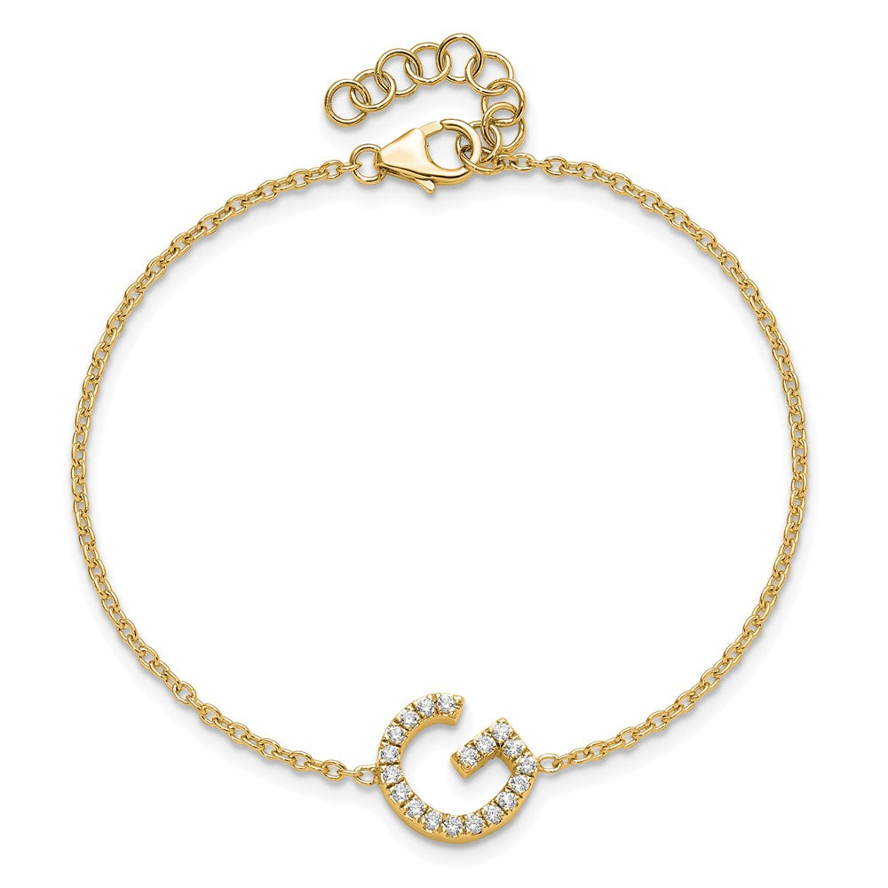 14k Yellow Gold Natural Diamond Sideways Letter G w/ 1in ext. Bracelet