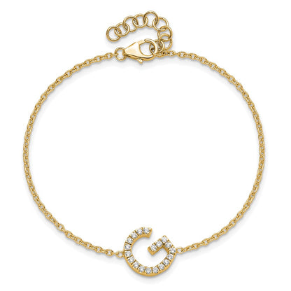 14k Yellow Gold Natural Diamond Sideways Letter G w/ 1in ext. Bracelet