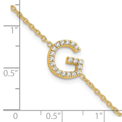 14k Yellow Gold Natural Diamond Sideways Letter G w/ 1in ext. Bracelet