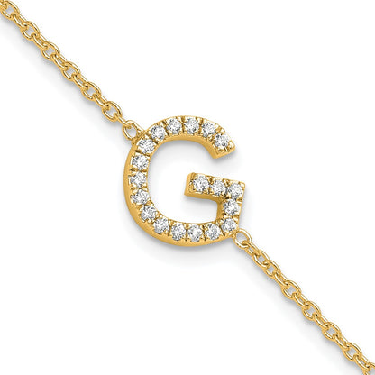 14k Yellow Gold Natural Diamond Sideways Letter G w/ 1in ext. Bracelet